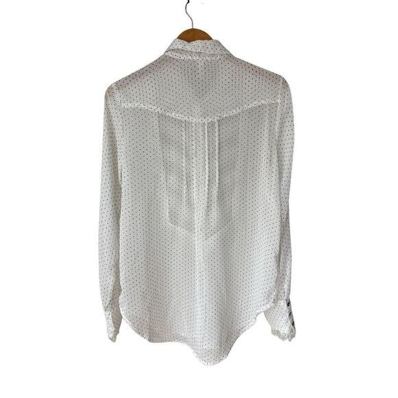 Free People White Sheer Polka Dot Tux Shirt Size M - Picture 7 of 11